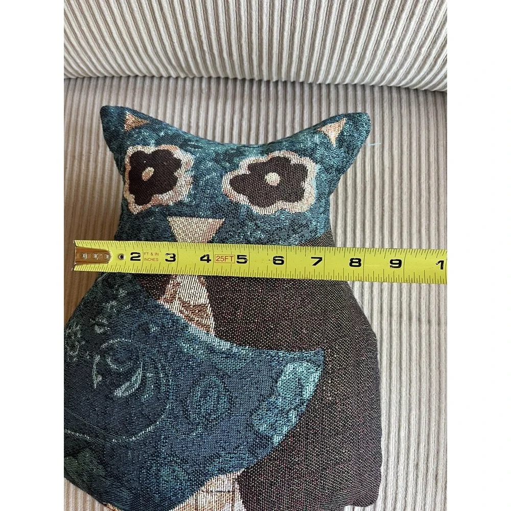 Owl Shaped Throw Pillow Tapestry Brown Blue Harvest Owl w/ Tie Christine Adolph